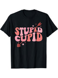 Stupid Cupid Groovy Funny Valentine's Day Quote Retro Trendy Printed T-shirt, Men's Casual and Comfortable T-shirt Summer, Men's Short-sleeved Top for Everyday Activities Birthday Gift to Men