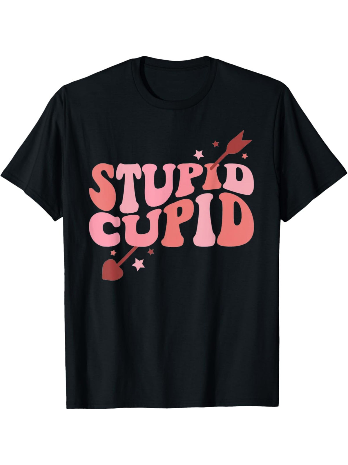 Stupid Cupid Groovy Funny Valentine's Day Quote Retro Trendy Printed T-shirt, Men's Casual and Comfortable T-shirt Summer, Men's Short-sleeved Top for Everyday Activities Birthday Gift to Men