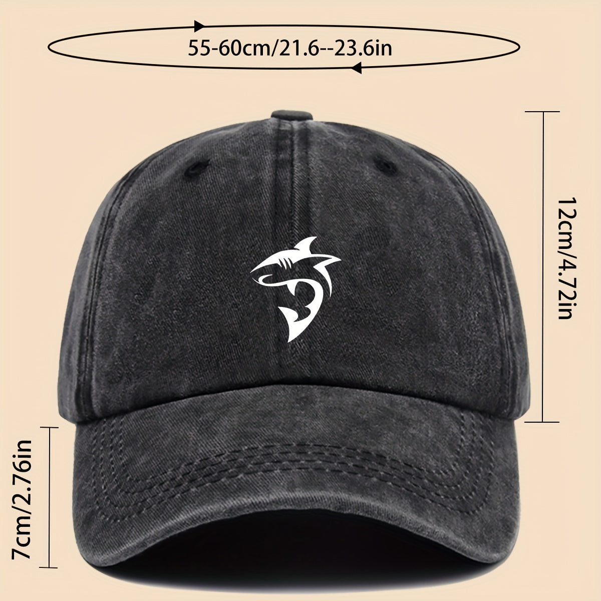 1 Unisex Ocean Theme Baseball Cap with White Shark Graphic Print - Breathable Adjustable Dad Hat for Skateboarding, Hiking, Fishing | Fashion Couple Outdoor Additions, Perfect Gift for Birthdays, Christmas, Halloween, Thanksgiving (Black)
