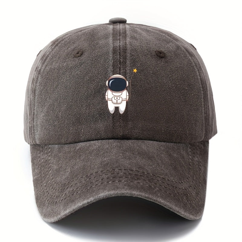 Unisex, Fashionable And Versatile Astronaut Print Baseball Cap, Classic Retro Washed Outdoor Lightweight Curved Brim Cap, Trucker Baseball Cap, Suitable for Outdoor Vacations, Travel, Camping, And Other Leisure Occasions