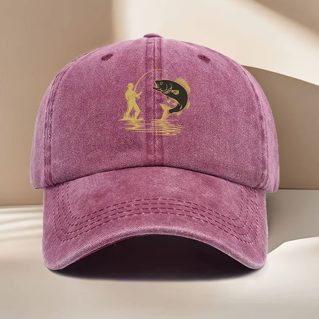 Fishing-Themed Baseball Cap with Curved Brim & Suitable for All Seasons, Suitable for Easter Ramadan Independence Day Parties, Outdoor Casual Hat for &, Fishing Print for Daily Wear and Events