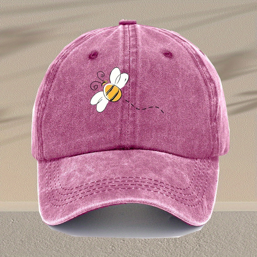 Men's Vintage Bee-Themed Baseball Cap with Beehive & Bee Graphic Print - Adjustable Washed Cap Suitable for Casual,, Outdoor - Machine Washable Hat Gift Choice, Pull String Closure, Various Styles Available
