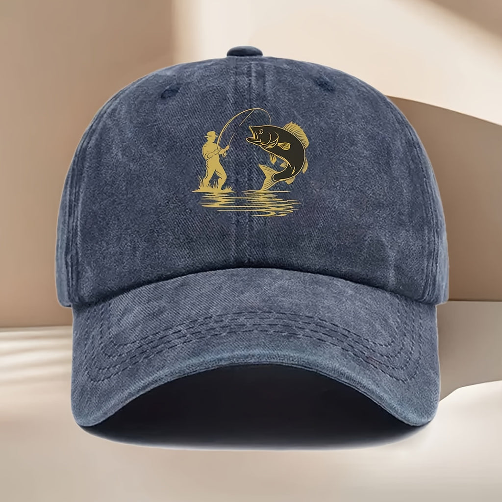 Fishing-Themed Baseball Cap with Curved Brim & Suitable for All- Wear - Sporty Outdoor Hat for Fishing Trips, Daily Use, Parties - Print, Comfortable for Casual and Formal Occasions (No Revision Request)