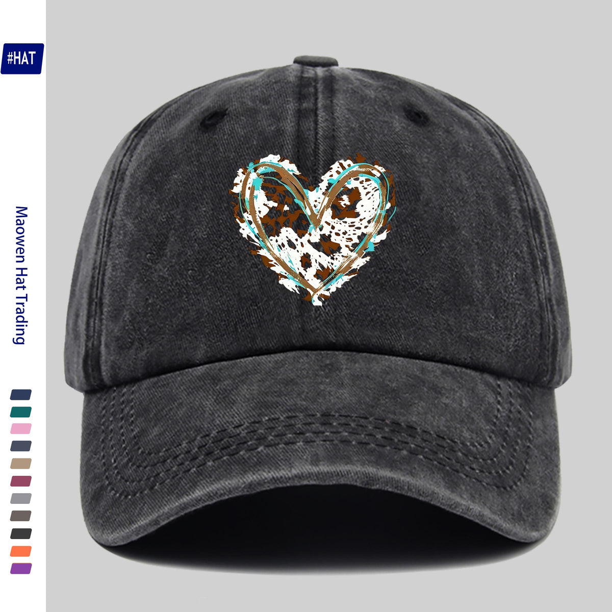 1 Adjustable Baseball Cap, Unisex, Versatile Street Style Fashion Printed Baseball Cap, Washed And Distressed Look Hat, Featuring a Fun Cartoon Heart Print Design, Comfortable And Lightweight, Vintage Street Skateboard Cap
