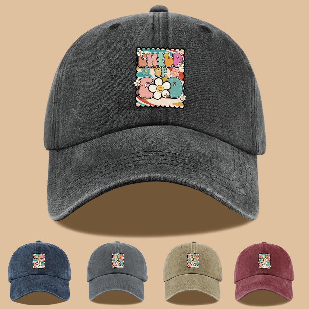 1pc "CHILD OF GOD" Vintage Fun Floral Print Baseball Cap, Comfortable and Breathable Sun Hat, Stylish, Colorful, and Beautiful, Unisex Adjustable Baseball Cap, Casual Street Fashion Hat, Outdoor Sun Hat for Sunbathing, Suitable for Daily Outings