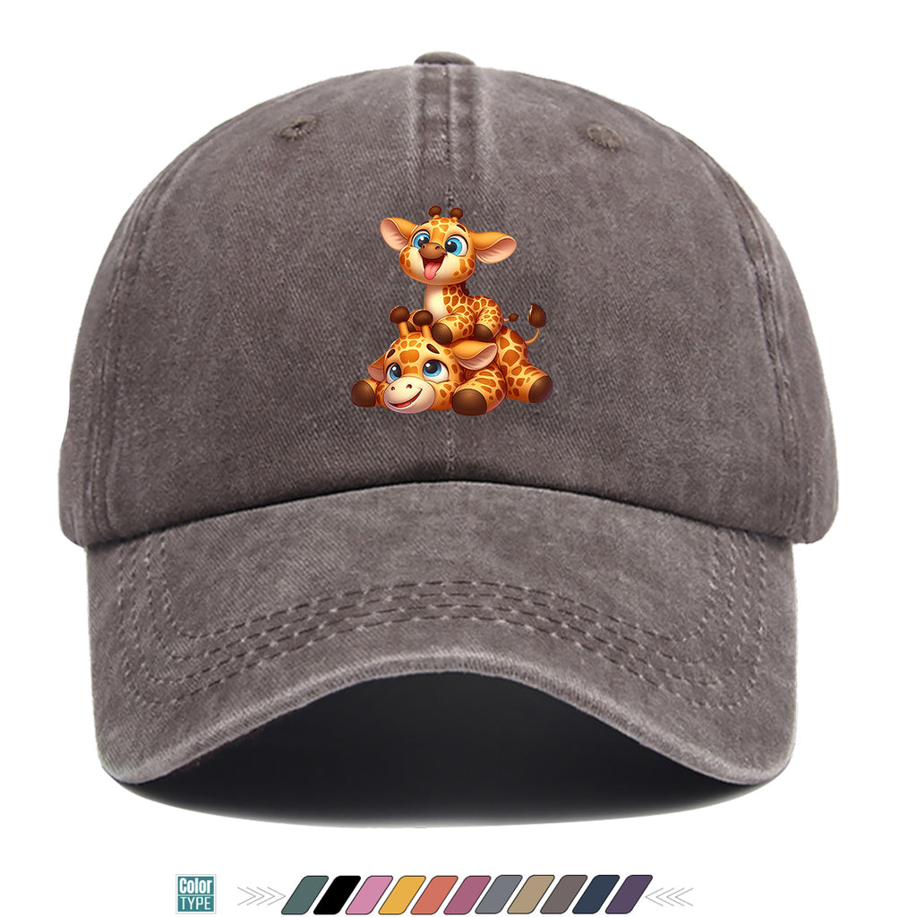 1pc Two Cartoon Giraffe Print Baseball Caps, Lively And Cute Design. Comfortable And Breathable Sun Hat, Fashionable And Beautiful, Suitable for Both Men And Women, Adjustable Size. Trucker Hat, Beach Vacation Hat, Suitable for Outdoor Activities