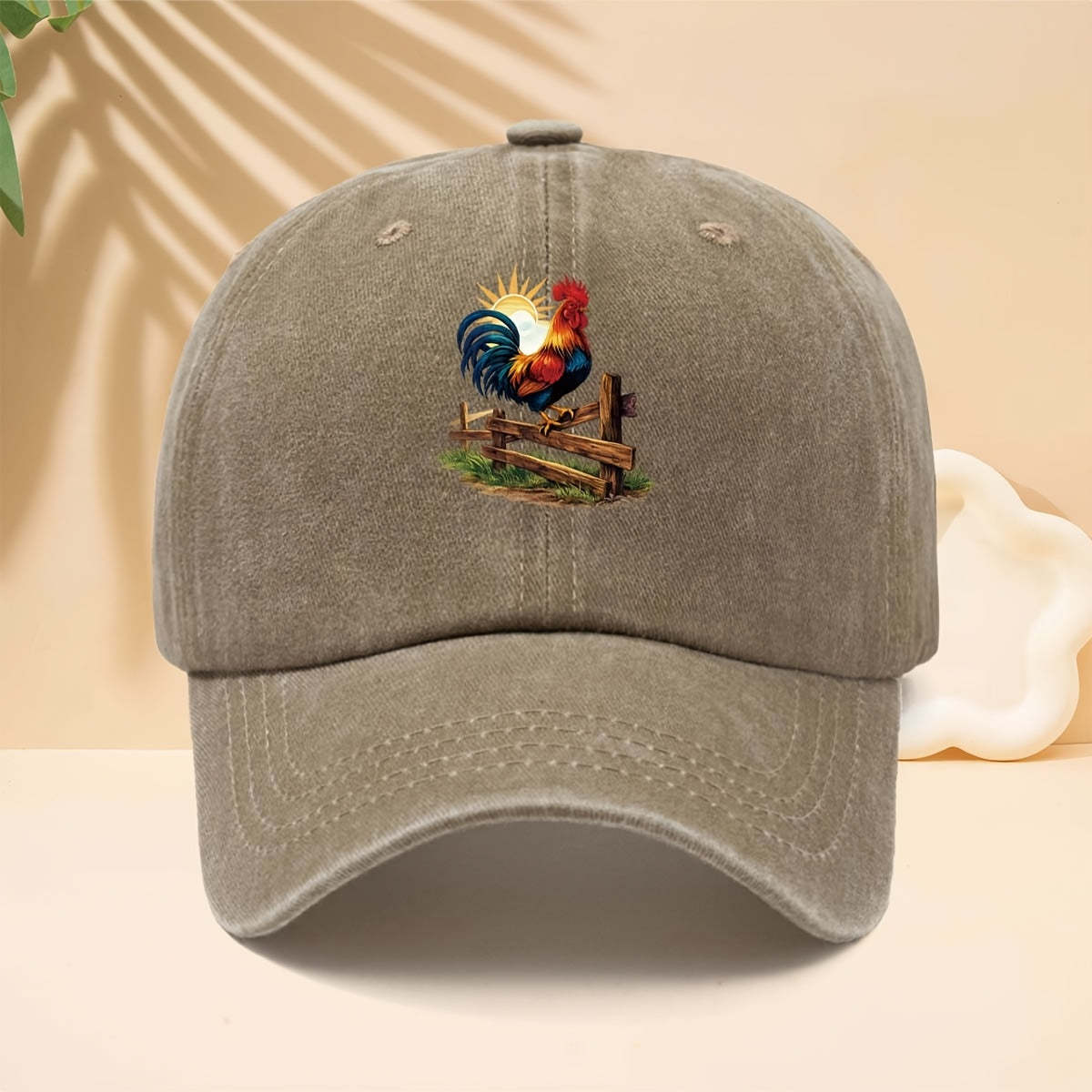 Baseball Cap with Farm Sunrise Rooster Pattern, American Retro Farm Forest Healing Casual Style Dad Hat for Walking, Shopping, Travel, Gatherings, Vacations, Parties, Adjustable Brim, Unisex Casual Hat, All-Season, Hip-Hop Style, Soft Top Design