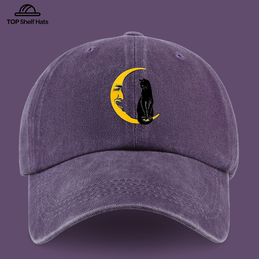 1pc Moon Cat Print Baseball Cap, Creative Illustration Sun Hat, Lightweight Comfortable Breathable Adjustable Size, Black PAPA Truck Driver Retro Dad Hat, Mom Beach Vacation Sun Hat, Youth Couple Outdoor Skate Hat
