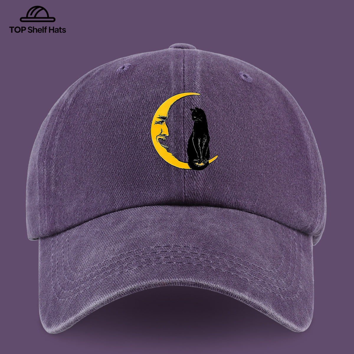 1pc Moon Cat Print Baseball Cap, Creative Illustration Sun Hat, Lightweight Comfortable Breathable Adjustable Size, Black PAPA Truck Driver Retro Dad Hat, Mom Beach Vacation Sun Hat, Youth Couple Outdoor Skate Hat