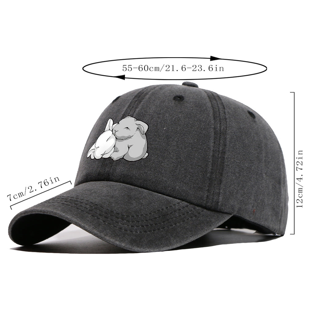 1pc Cuddling Cartoon Rabbits Print Baseball Cap, Soft and Adorable Animal Pattern Hat, Comfortable and Breathable Sun Hat, Stylish Simple  Hat, Unisex Adjustable Baseball Cap, Daily Casual Hat, Couple's Date Hat, Suitable for Daily Outings
