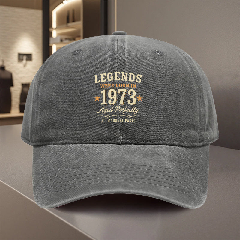 1pc, Adjustable Baseball Cap with "Legends Were Born in 1973 Aged Perfectly All Original Parts Vintage Legend" Design, Fiber Lightweight Printed Craft, Suitable for Outdoor Sports And Camping Enthusiasts, Trendy Couple Hat, Golf Cap, Trucker Hat