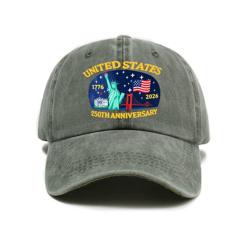 New Fashionable Versatile USA 250th Print Washed Distressed Soft Top Sun Visor Baseball Cap, Unisex