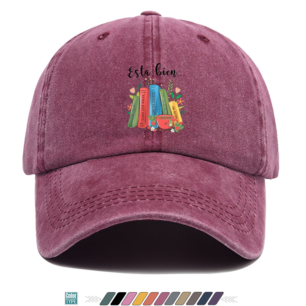 1pc Colorful Books And Teacup Illustration Printed Baseball Cap, Comfortable Breathable Sun Hat, Fashionable Aesthetic Unisex Hat, Adjustable Size, Casual Streetwear, Literary Youth Reading Cap, Suitable for Bookstore Check-In, Cafe Gatherings