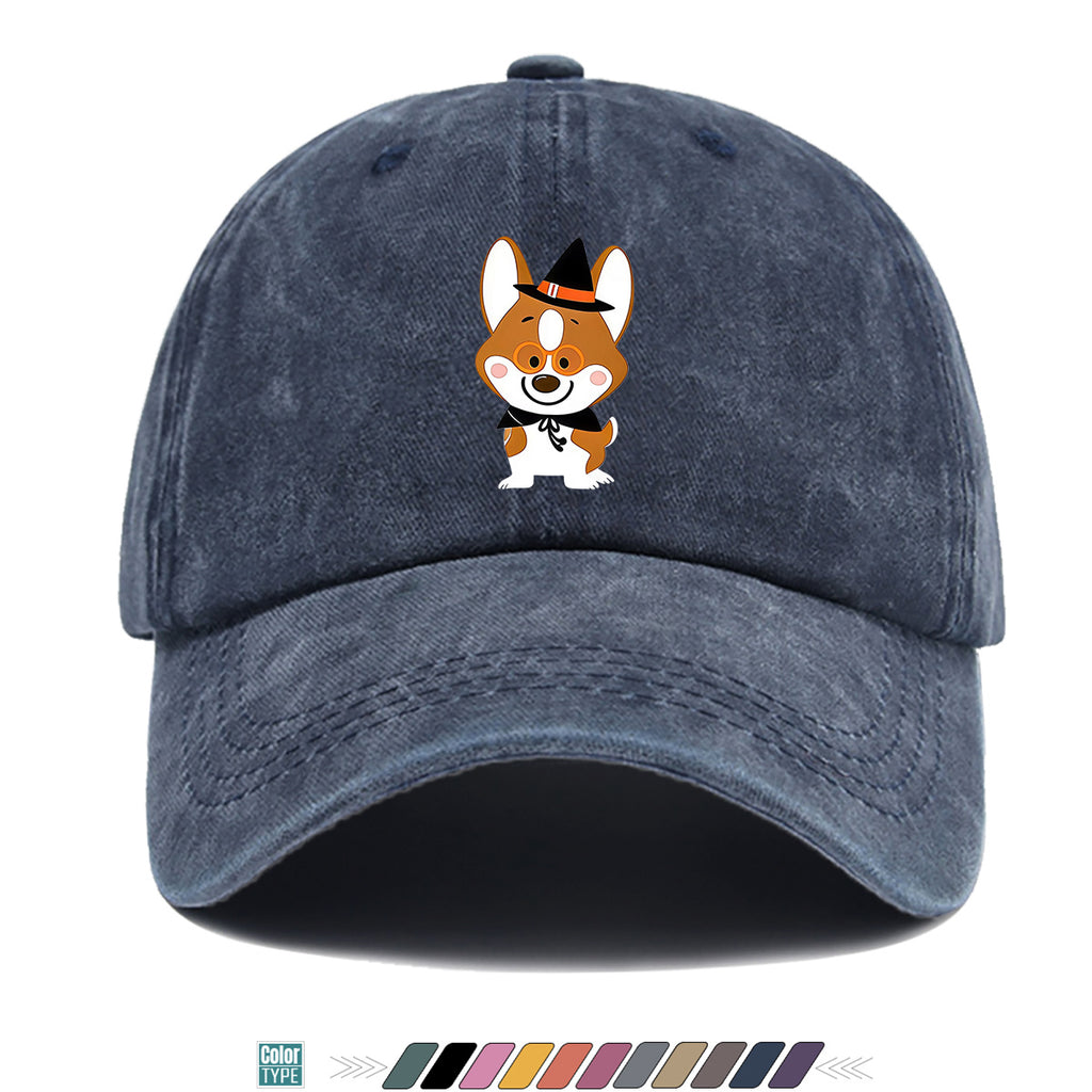 1pc Corgi Dog Cartoon Print Baseball Cap, Cute Wizard Hat with Glasses Design, Comfortable Breathable Sun Hat, Fashionable And Adorable Trendy Hat, Unisex Adjustable Size, Travel Hat, Bestie Shopping Hat, Suitable for Holiday Parties