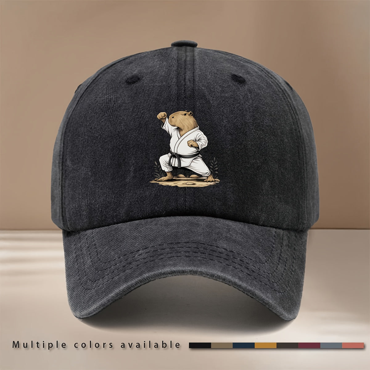 This Is a Baseball Cap Featuring a Capybara Design with a Martial Arts Theme. It'S Lightweight, Trendy, Adjustable, And Suitable for Both Men And Women. The Comfortable And Stylish Duckbill Hat Is Perfect for Outdoor Sports, Gatherings