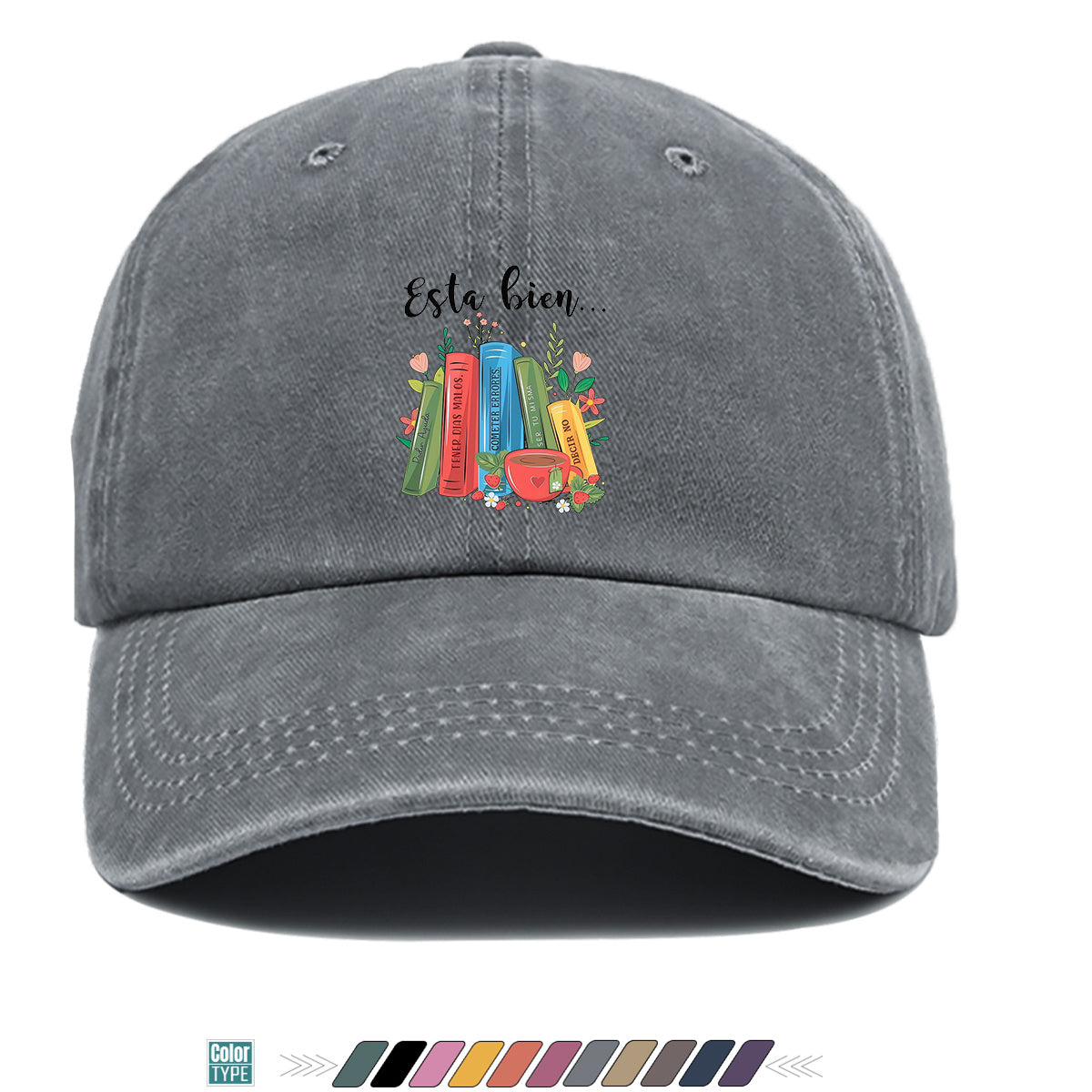 1pc Colorful Books And Teacup Illustration Printed Baseball Cap, Comfortable Breathable Sun Hat, Fashionable Aesthetic Unisex Hat, Adjustable Size, Casual Streetwear, Literary Youth Reading Cap, Suitable for Bookstore Check-In, Cafe Gatherings