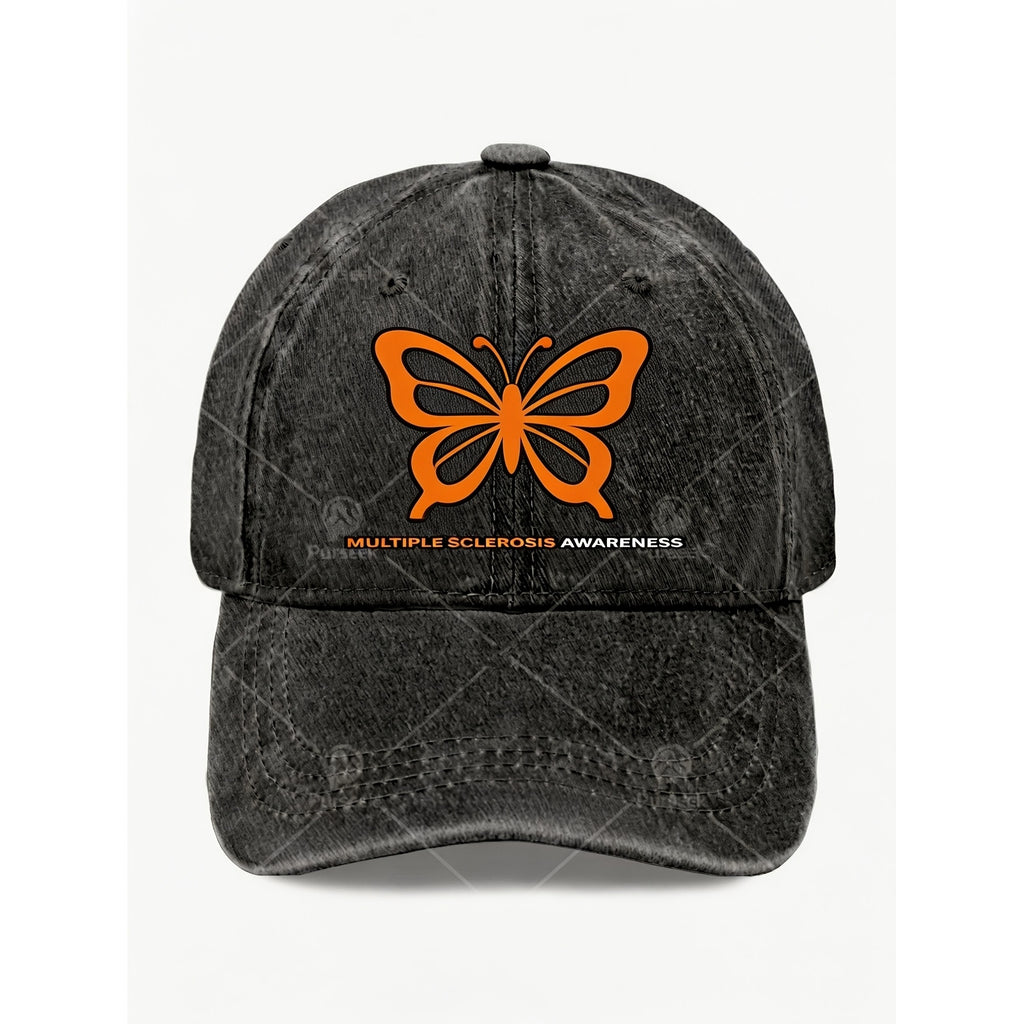 Orange Butterfly Multiple Sclerosis Awareness Hat for Men Women Vintage Style Casual Streetwear Anniversary Gift