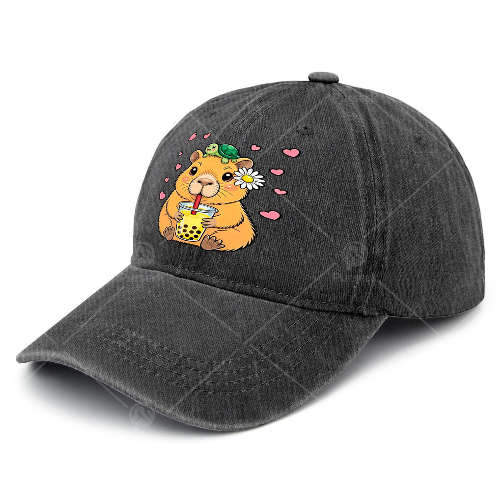 Cute Capybara Turtle Boba Tea Kawaii Anime Y2K Capibara Baseball Hat Unisex Low
