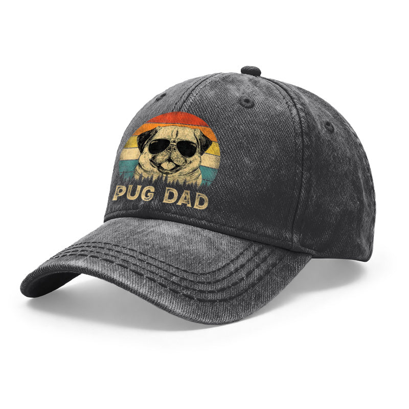 1pc Vintage Washed Baseball Suitable for Men & Women, Pug Dad Graphic Adjustable Retro Hat with Pug Dog Print, Unisex Outdoor Casual Gift for Dad, for Hikers,, Casual Attire - Design
