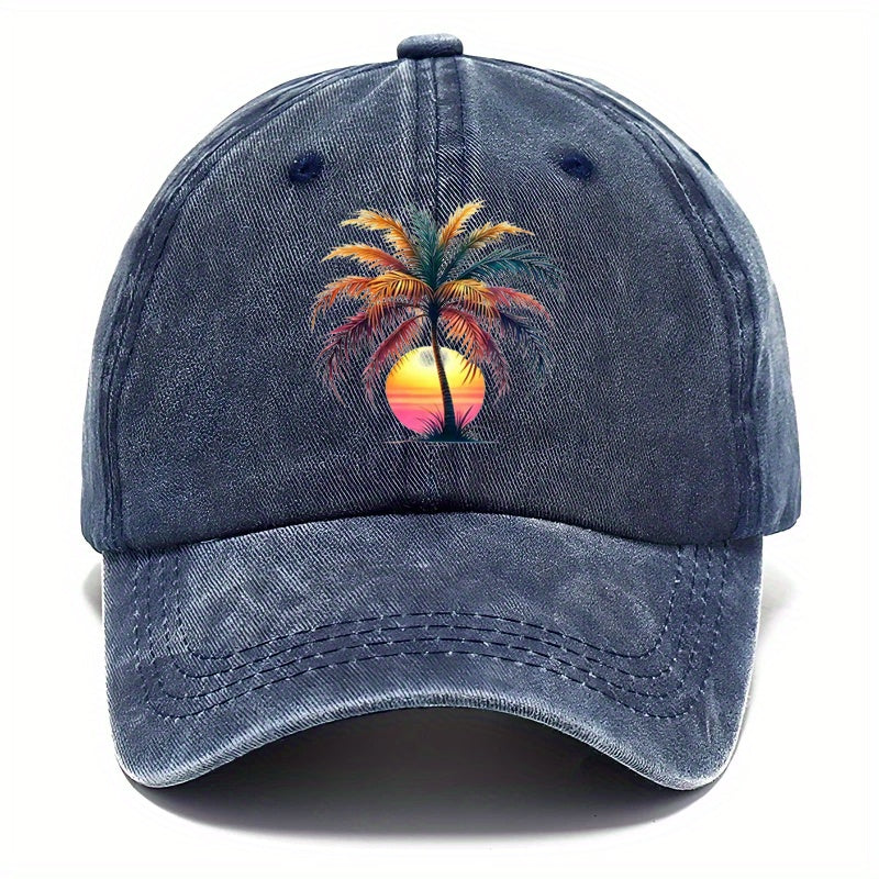 Sunset Palm Tree Print Men's Hat, Casual Men's Baseball Cap, Fashionable Men's Hat, Adjustable, Suitable for Outdoor Sports on the Beach, Designed with Graphic Prints, Multiple Styles Available