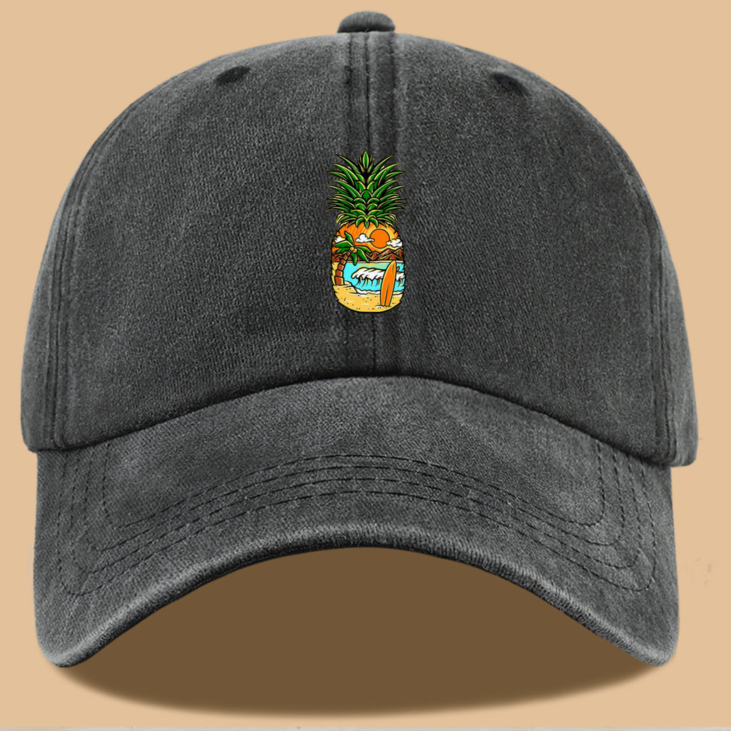 1pc Pineapple Print Trucker Hat - Adjustable Unisex Baseball Cap with Pineapple & Beach Scenery Design, Breathable Suitable for Outdoor, Vacations, Parties, Daily Wear - Suitable for Men and Women, Ideal Gift for Beach Lovers