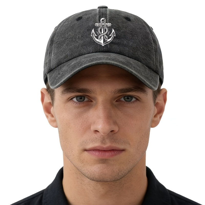 Unisex, Fashionable And Versatile Printed White Anchor Baseball Cap, Classic Retro Washed Outdoor Lightweight Curved Brim Cap, Trucker Baseball Cap, Suitable for Outdoor Vacations, Travel, Camping, And Other Casual Occasions, Hip-Hop Style Cap