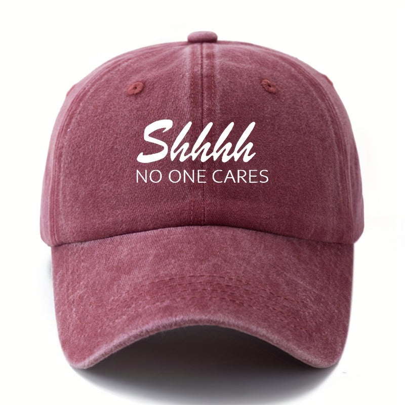 MAKEFGE "Shhhh NO ONE CARES" Funny Trucker Cap for Men & Women - Adjustable Lightweight Baseball Hat with 6-Panel Design, Breathable Suitable for Outdoor, Casual, Driving, - Unisex Adult Hat in 4 Colors (Black/Dark Gray/Beige/Pink)