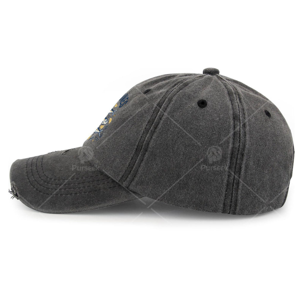 Men's Sardine-Themed Trucker Hat - Distressed Wash Baseball Cap with Sardine Print, Elastic Strap & Machine Washable Suitable for Casual Wear, Fishing Trips, Outdoor Activities, Nautical Cap for Sardine Lovers