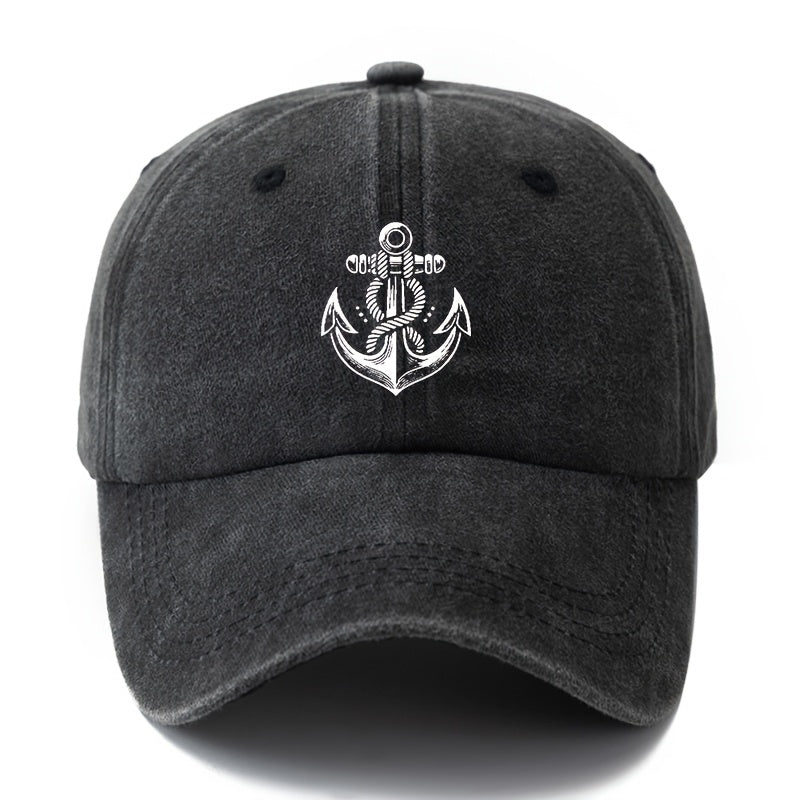 Unisex, Fashionable And Versatile Printed White Anchor Baseball Cap, Classic Retro Washed Outdoor Lightweight Curved Brim Cap, Trucker Baseball Cap, Suitable for Outdoor Vacations, Travel, Camping, And Other Casual Occasions, Hip-Hop Style Cap