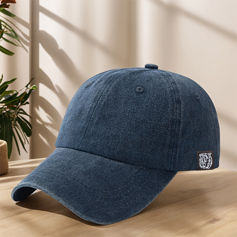 Tiger Head Logo Patch Baseball Cap Classic Washed Distressed Vintage Duckbill Cap Soft Comfortable Sweat-Absorbent Breathable Hat Outdoor Leisure Sports Mountaineering Camping Fishing Hat Streetwear Hip Hop Hat