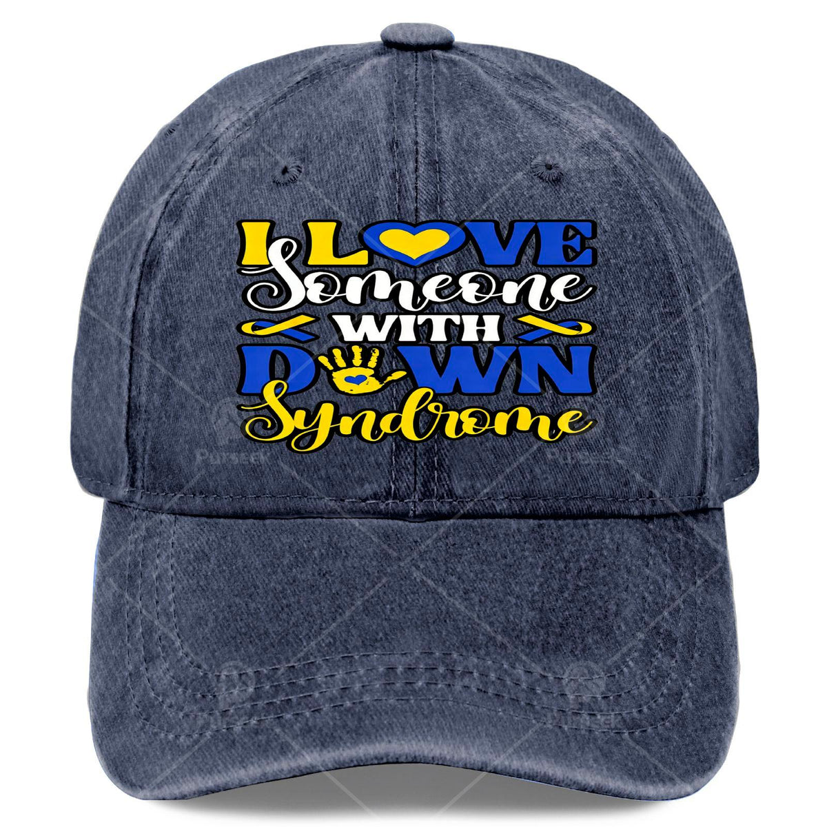 Unisex Baseball Featuring a Blue And Yellow Ribbon for Down Syndrome Awareness
