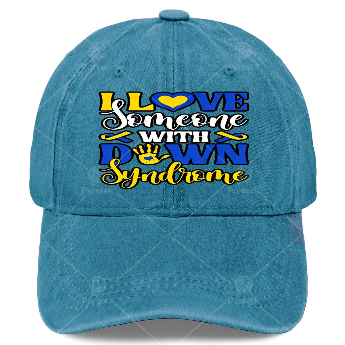 Unisex Baseball Featuring a Blue And Yellow Ribbon for Down Syndrome Awareness