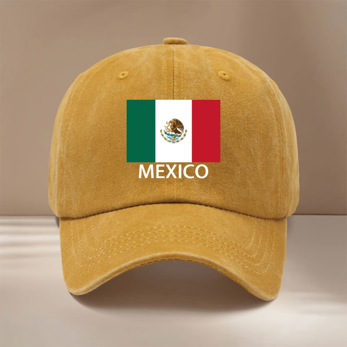 MEXICO Text Flag Print Pattern Baseball Cap for Vacation, Travel, Dinner Parties, and Camping. Six-Panel Hat with a Simple Textured Feel, Lightweight and Comfortable Curved Brim Cap. Unisex Casual Hat, Hip-Hop Hat with Adjustable Size, Relaxed Fit