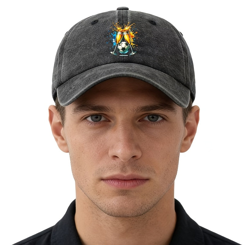 2026 Football Event Special Baseball Cap, Unisex Fashion All-Match Printed Beer Football Baseball Cap, Classic Retro Washed Outdoor Lightweight Curved Cap, Trucker Hat, Suitable for Outdoor Vacation Travel Camping And Other Casual Occasions