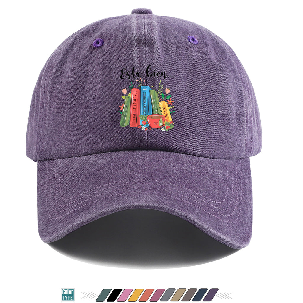 1pc Colorful Books And Teacup Illustration Printed Baseball Cap, Comfortable Breathable Sun Hat, Fashionable Aesthetic Unisex Hat, Adjustable Size, Casual Streetwear, Literary Youth Reading Cap, Suitable for Bookstore Check-In, Cafe Gatherings