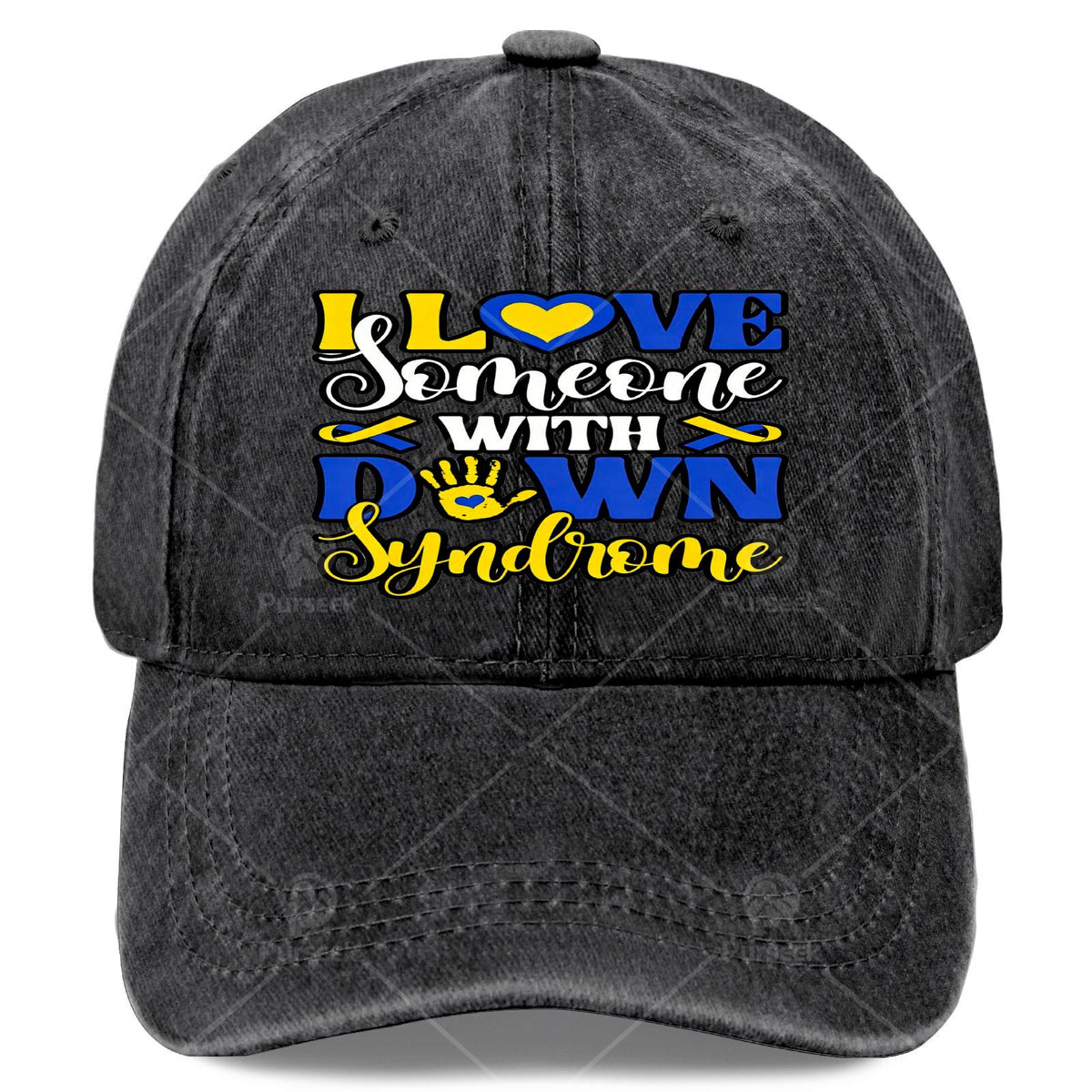 Unisex Baseball Featuring a Blue And Yellow Ribbon for Down Syndrome Awareness