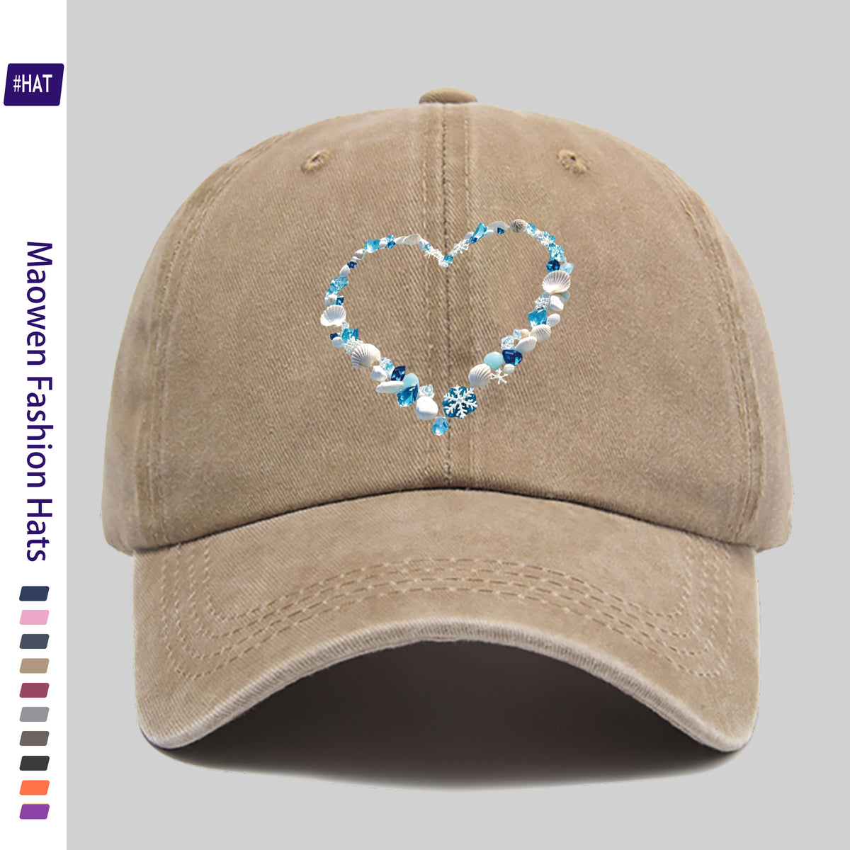 1 Shell and Ice Heart Print Washed Vintage Trucker Dad Hat- Adjustable Snapback Baseball Cap, Suitable for Sports, Outdoor Activities, Travel, and Everyday Casual Wear, Unisex, Lightweight Shell Texture Hat with Shell and Ice Heart Pattern, Durable