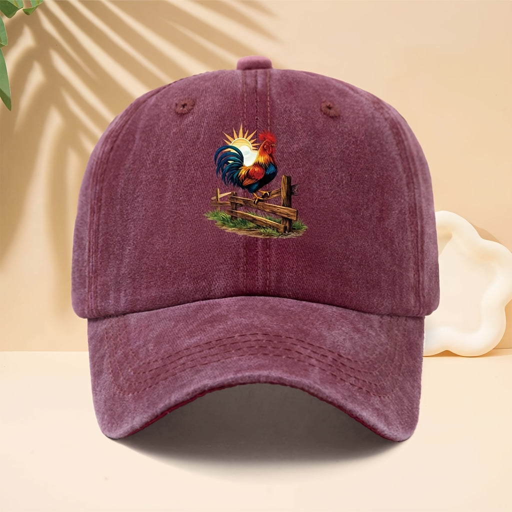 Baseball Cap with Farm Sunrise Rooster Pattern, American Retro Farm Forest Healing Casual Style Dad Hat for Walking, Shopping, Travel, Gatherings, Vacations, Parties, Adjustable Brim, Unisex Casual Hat, All-Season, Hip-Hop Style, Soft Top Design