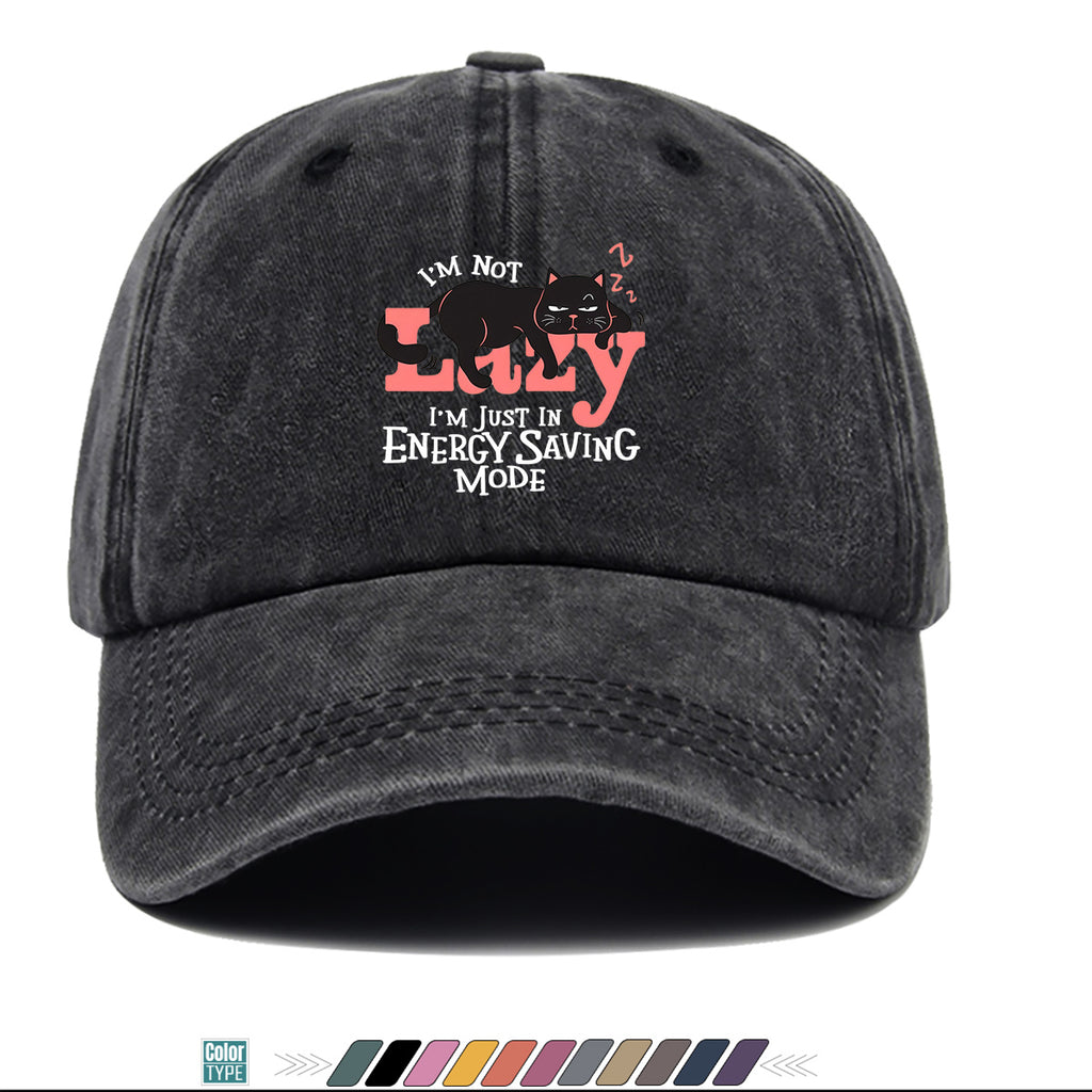 1pc "LAZY" Letter Print Baseball Cap with Lazy Black Cat Print, Fashionable Casual Duckbill Cap, Unisex Adjustable Street Style Sun Hat, for Daily Outings, Café Lounging, Weekend Lounging, Friend Gatherings, Daily Wear, Shopping, Park Strolls