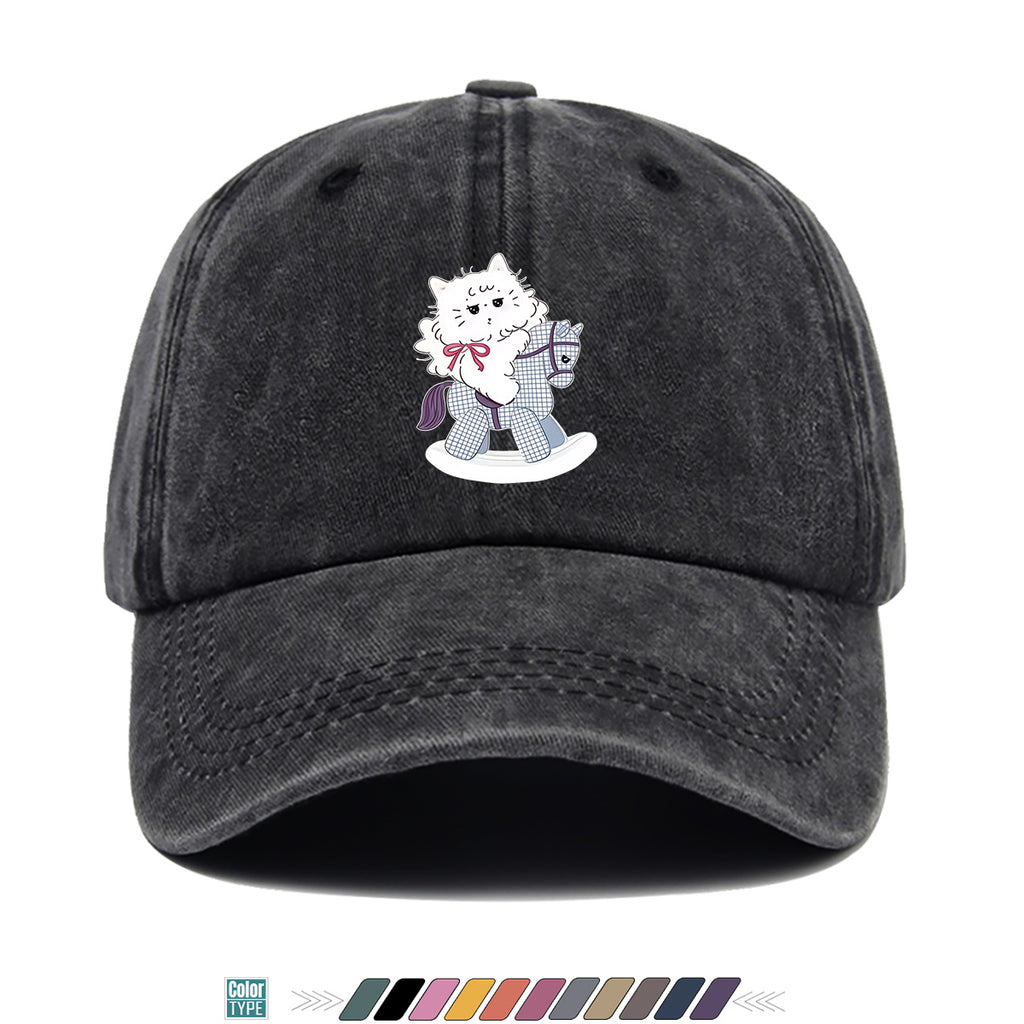1pc Cartoon Cat Riding a Wooden Horse Printed Baseball Cap, Cute and Adorable Sun Hat, Stylish, , and Beautiful, Unisex Adjustable Baseball Cap, Daily Casual Hat, Family Outing Hat, Suitable for Shopping, Picnics, Amusement Parks, Parties