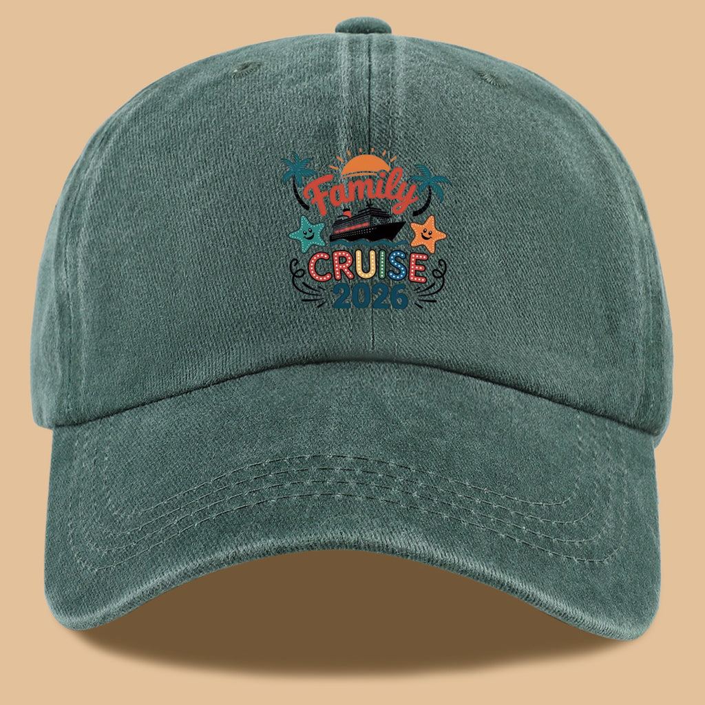 1pc "Family Mail Steamer 2025.98inch" Themed Printed Baseball Cap, Fun Cartoon Mail Steamer Ship, Stars, Palm Trees, Sunset Pattern, Fashionable Casual Sun Hat, Unisex, Adjustable Size, Dad's Fishing Hat, Mom's Vacation Hat, Suitable for Family