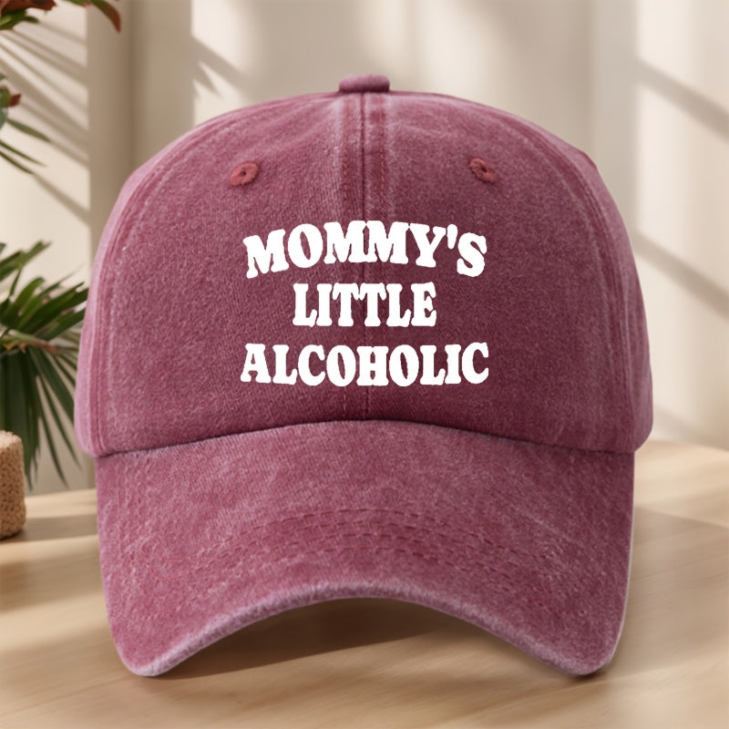 MOMMY's LITTLE ALCOHOLIC High-Quality Printed Baseball Cap, Classic Washed Distressed Vintage Curved Brim Hat for Outdoor Leisure, Sports, Running, Mountaineering, Camping, Fishing. Soft, Comfortable, Sweat-Absorbent, Breathable Duckbill Cap.  Street