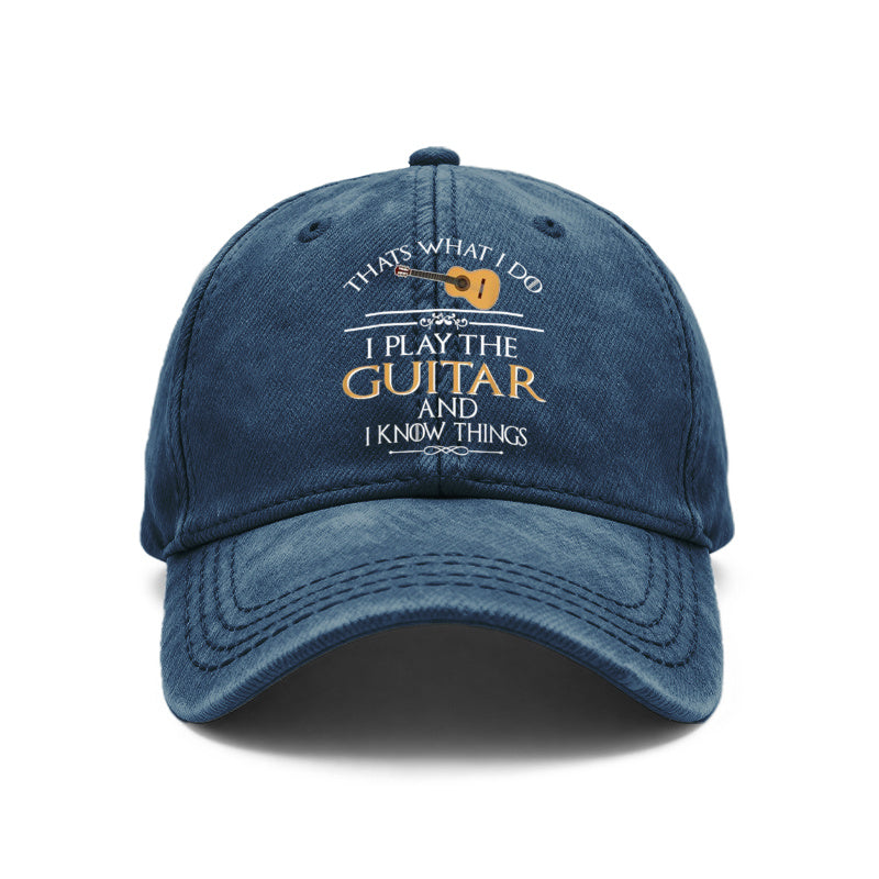 Vintage Washed Baseball Cap, Suitable for Guitarists And Music Lovers, Adjustable Vintage Music-Themed Hat, Printed with The Words "I Play Guitar, I Know a Lot", Unisex Musician Gift, Suitable for Both Men And Women As Casual Wear