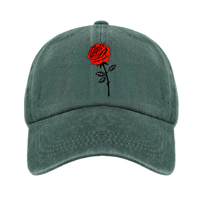 Washed Distressed Printed Baseball Cap Adult Easy Casual Style Rose Flower Print Washed Distressed Soft Top Vintage Baseball Cap Unisex All-Match Hat