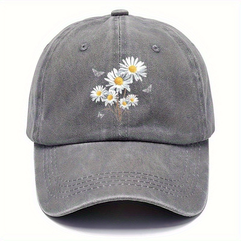 Vintage Daisy Butterfly Print Baseball Cap | Adjustable Lightweight Breathable Dad Hat, Outdoor Sports Leisure Gear, Black and White Floral Design, Teacher'S Day Graduation Gift, Casual Headwear, All-season