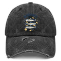 Men's Sardine-Themed Trucker Hat - Distressed Wash Baseball Cap with Sardine Print, Elastic Strap & Machine Washable Suitable for Casual Wear, Fishing Trips, Outdoor Activities, Nautical Cap for Sardine Lovers