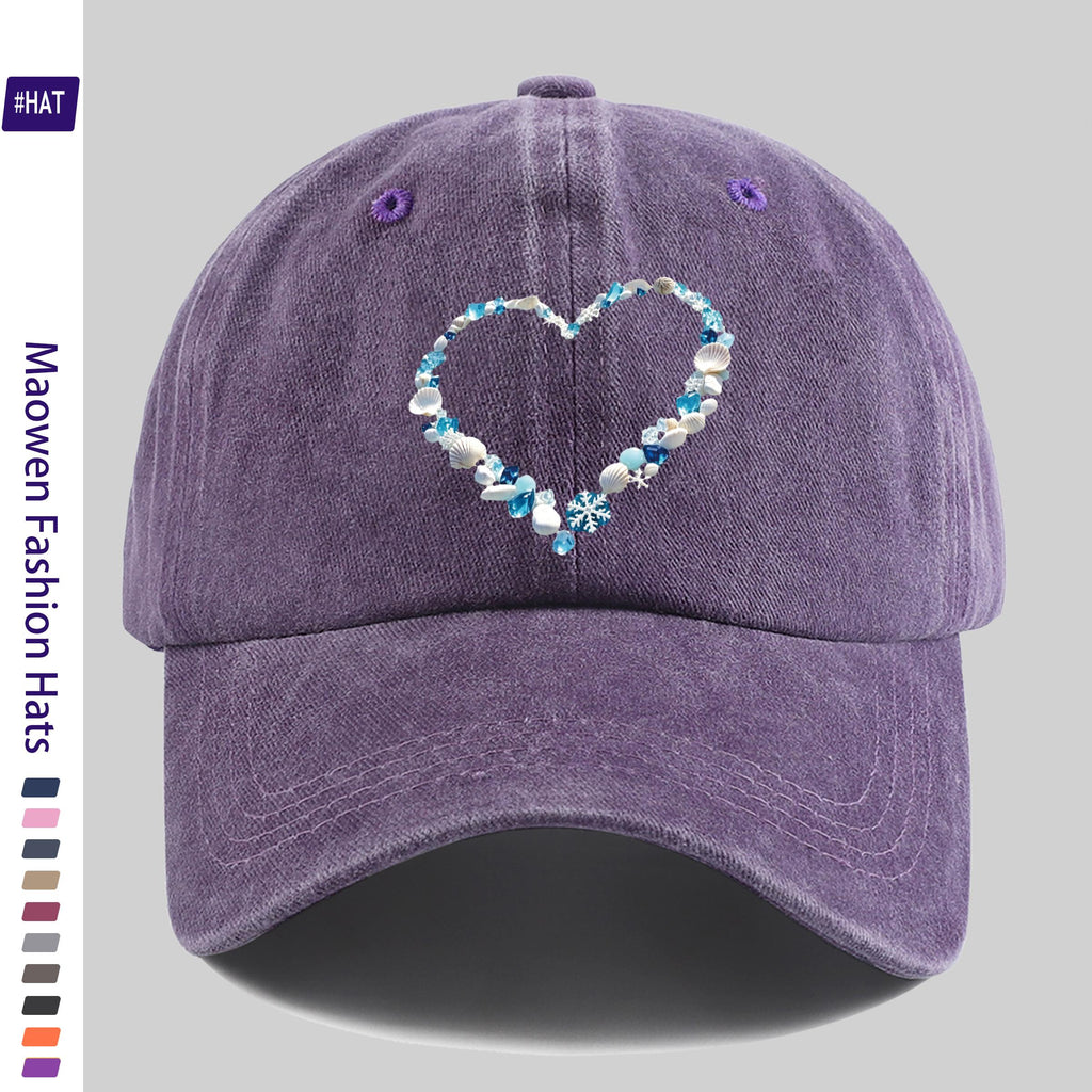1 Shell and Ice Heart Print Washed Vintage Trucker Dad Hat- Adjustable Snapback Baseball Cap, Suitable for Sports, Outdoor Activities, Travel, and Everyday Casual Wear, Unisex, Lightweight Shell Texture Hat with Shell and Ice Heart Pattern, Durable