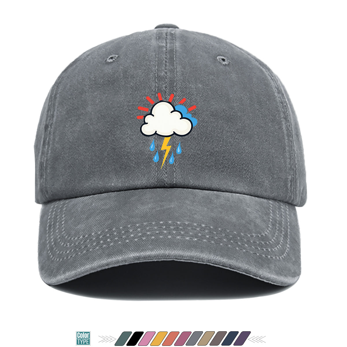 1pc 1pcs Unisex Adjustable Baseball Cap with Cloud Lightning Raindrop Print, Outdoor Sports Hat, Suitable for Daily Wear, Camping, Music Festivals, Cycling, Travel -  Gift for Men & Women, Birthday Present
