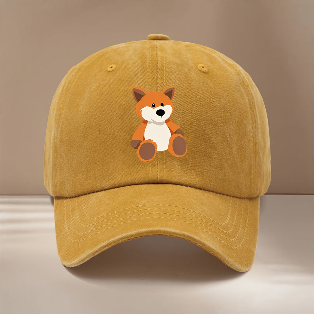 This Is a Lightweight And Fashionable Adjustable Size Baseball Cap with Cute Fox Pattern, Unisex Casual Easy Curved Brim Hat for Outdoor Sports, Dining, Camping, Comfortable Trendy Hip-Hop Cap, Sports Event Support Style, Versatile Six-Panel Hat