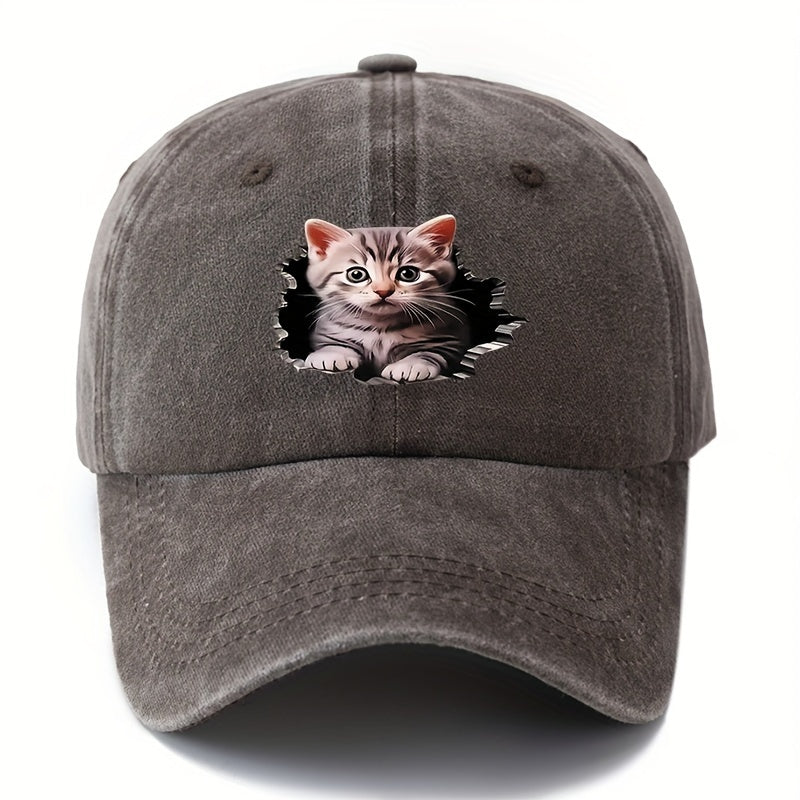 MAKEFGE Adjustable UPF Baseball Cap with Cat Ear & Iconic Kitten Print - Lightweight Washed Hip-Hop Hat Suitable for Outdoor, Casual Wear,, for -day Sun